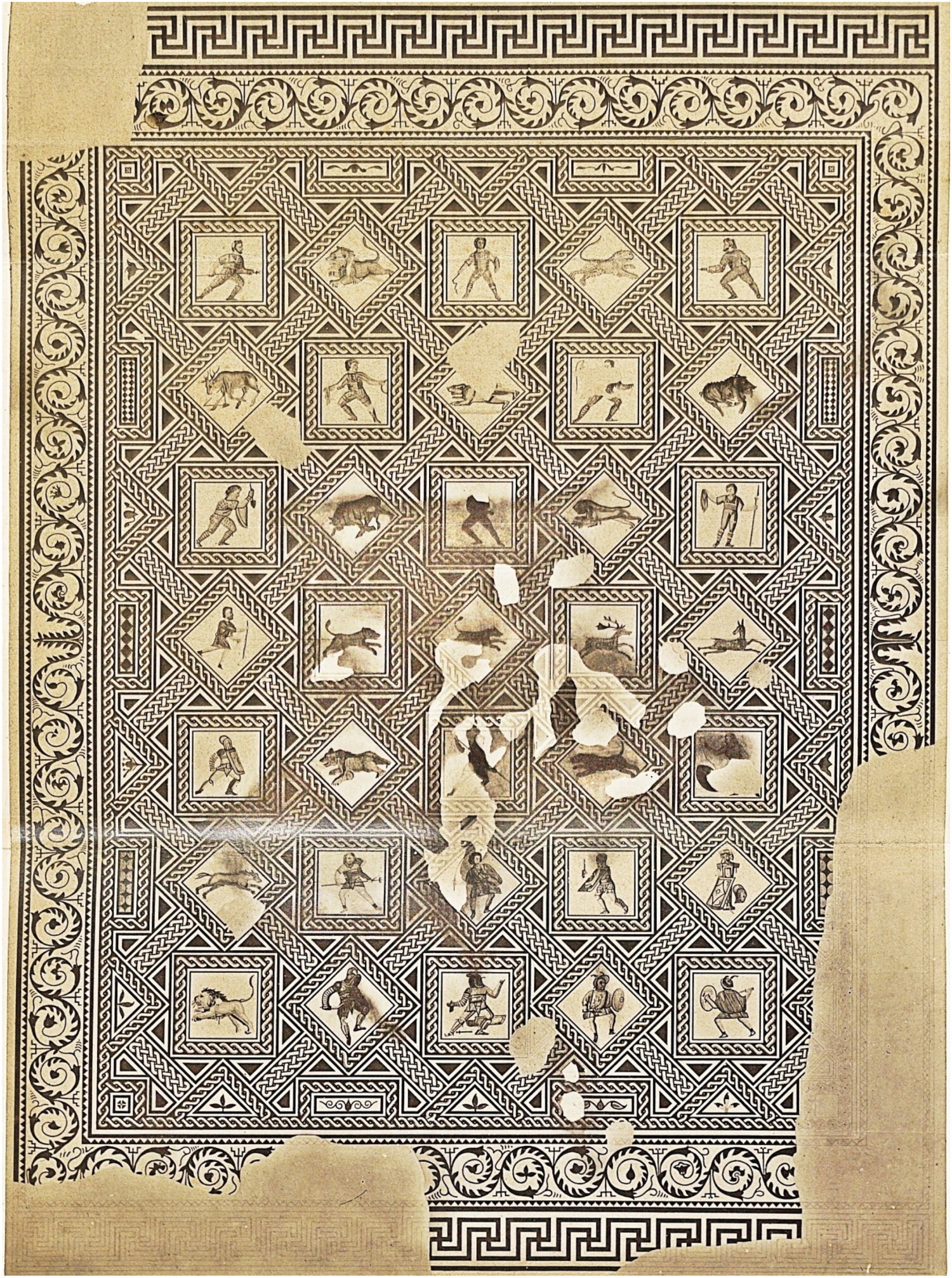 1917年に破壊されたランスのモザイク画（ロリケ1862の図版より）