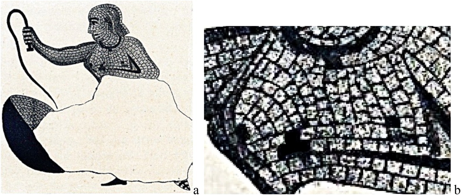 失われたモザイク画の女性像のデッサンと乳房の詳細図（ロリケ1862より）