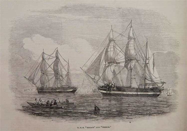 1845年5月24日発行のイラストレイテッド・ロンドン・ニュースに掲載されたエレバス号とテラー号の出発図
